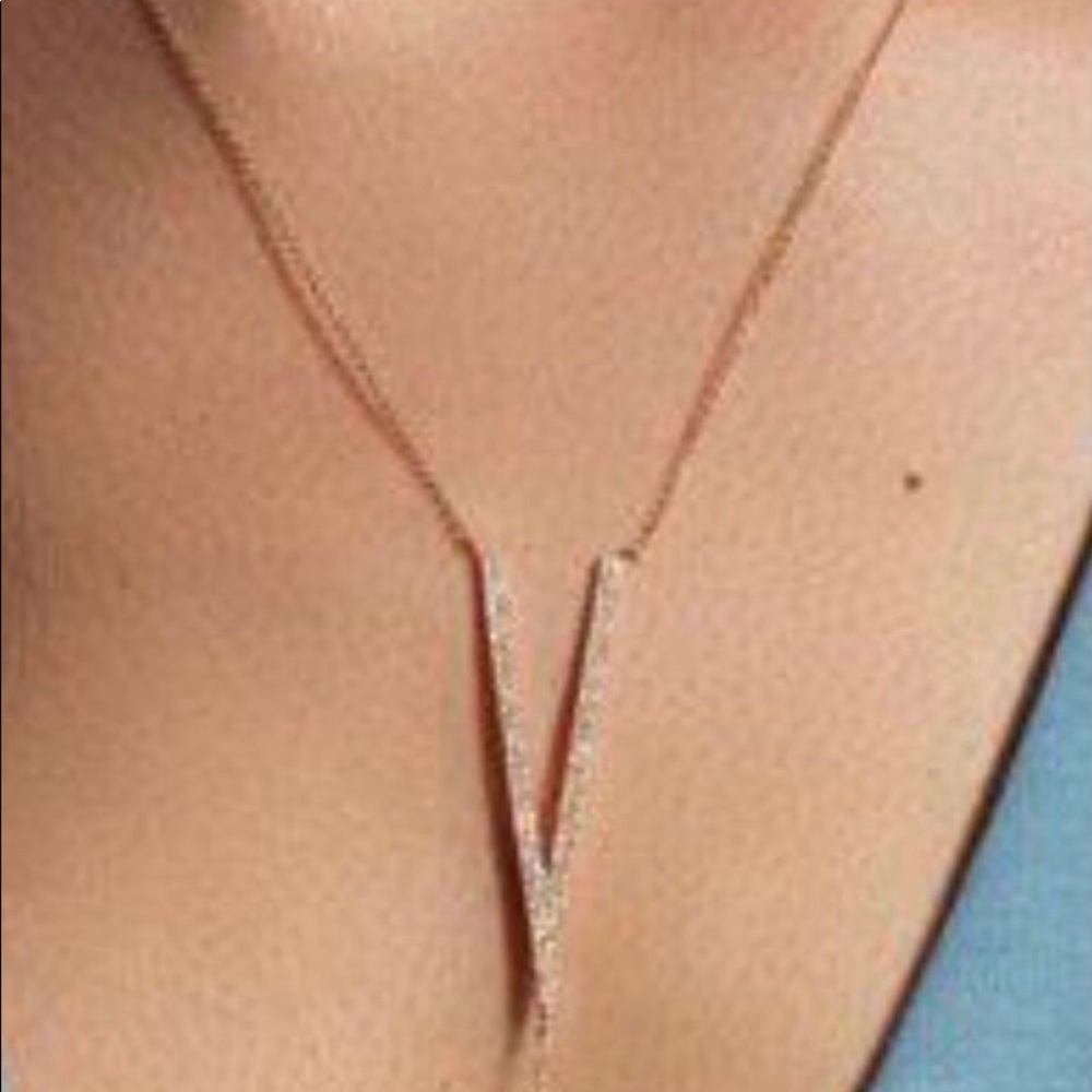 REAL 14KT Rose Gold Pave Diamond Deep V Lariat Necklace 3.3 grams total weight